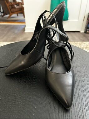Steve Madden Black Pointed Lace-Up Pumps with Ankle Straps